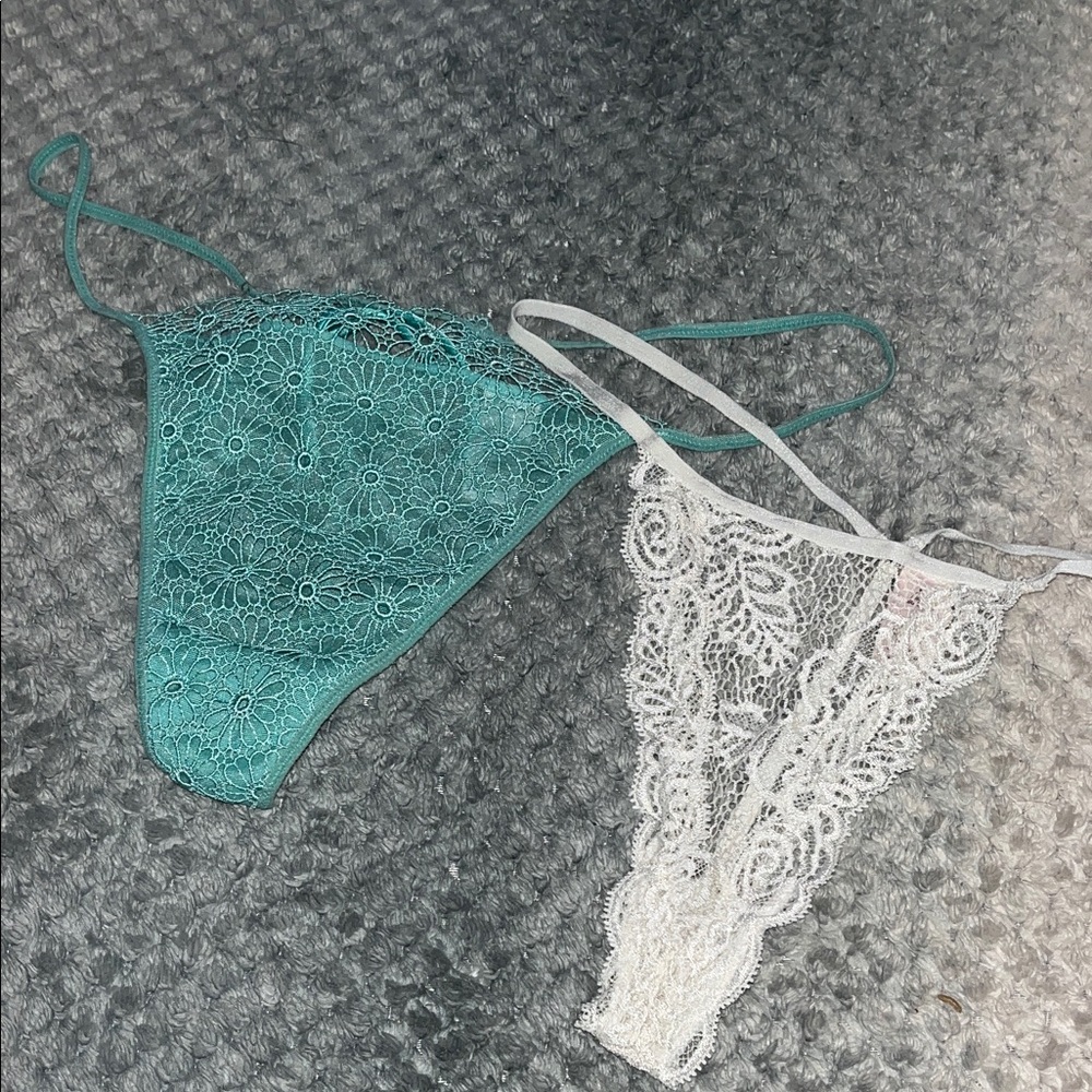 Victoria's Secret Lace Thong in Aqua and White